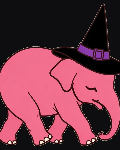 L'éléphant rose du Délirium coiffé d'un chapeau de sorcière, sur fond nuit.