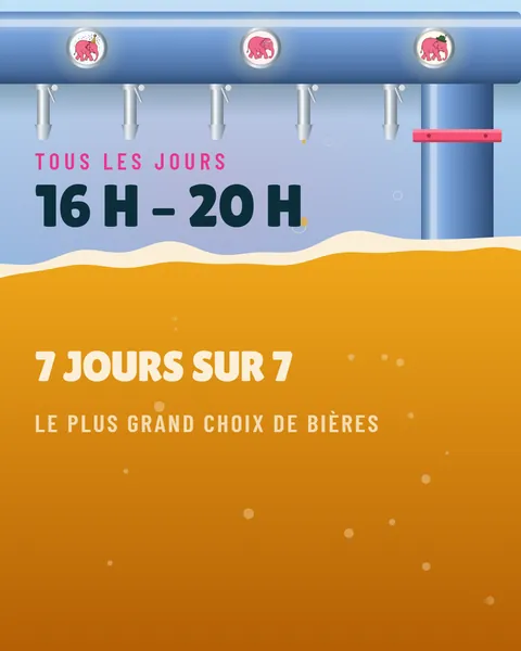 Après : La même annonce Happy Hour : à gauche un visuel générique à dégradé violet et emoji, à droite l'affiche dessinée avec la colonne à bière.
