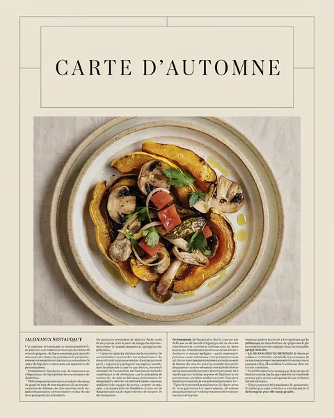 Affiche d'exemple dans le style éditorial : une carte d'automne mise en page comme un magazine.