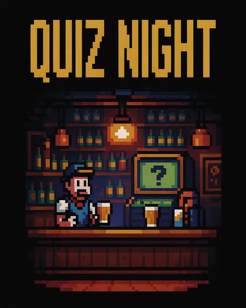 Affiche d'exemple dans le style pixel art : un quiz night en 16 bits.