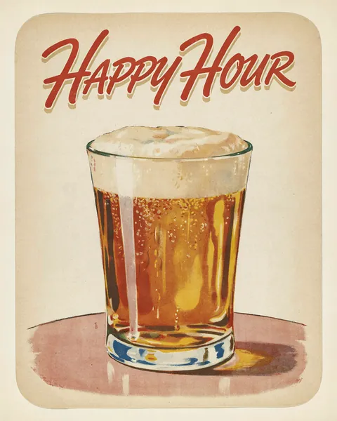 Affiche d'exemple dans le style rétro : un happy hour façon affiche des années 50.