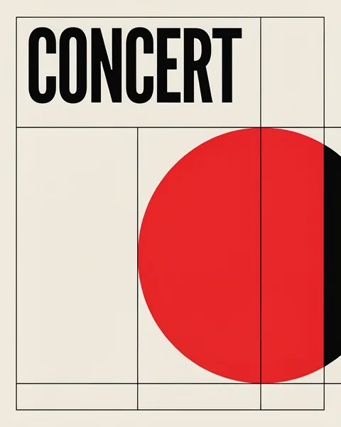 Affiche d'exemple dans le style swiss design : un concert en grille stricte, rouge et noir.